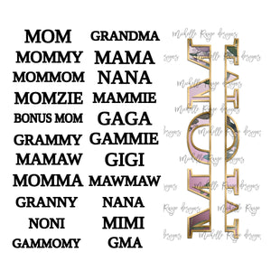 Mauve Flowers Blank with Split Mom and Grandmom PNG Overlays