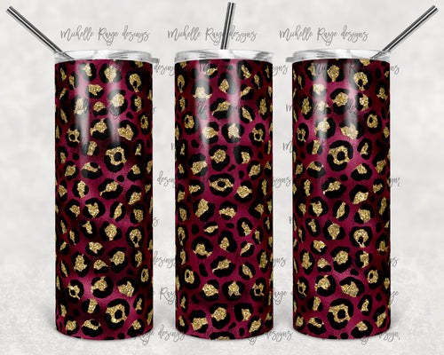 Merlot Metallic Foil and Gold Glitter Leopard Print