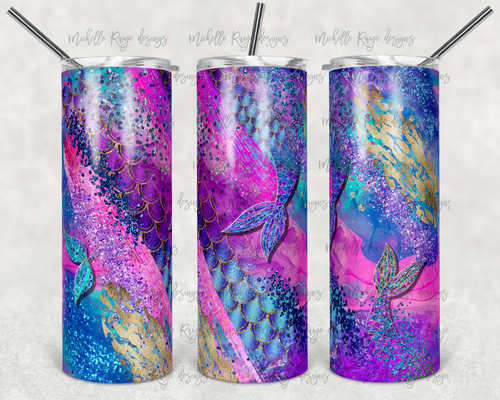 Mermaid Glitter Drip Tumbler 20 oz Skinny