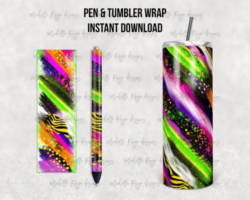 Bright Neon Milky Way Epoxy Pen Wrap and Tumbler Combo