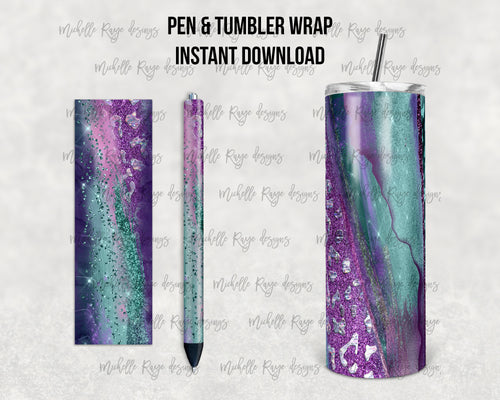 Purple Teal Milky Way Epoxy Pen Wrap and Tumbler Combo