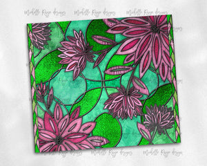 Pink and Green Flowers Stained Glass