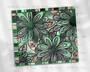 Moms Green and Brown Flowers Stained Glass