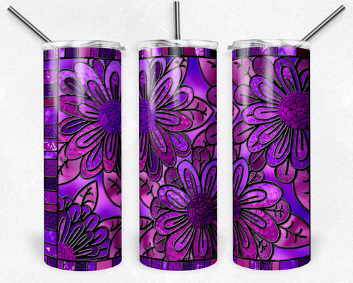 Moms Purple Pink and Coral Flowers Stained Glass