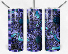 Load image into Gallery viewer, Moms Teal and Light Purple Flowers Stained Glass