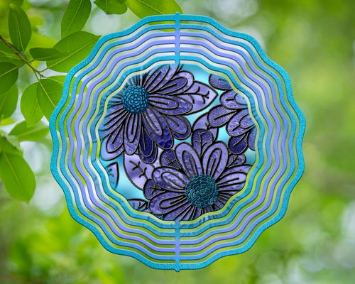 Moms Teal and Light Purple Flowers Stained Glass Wind Spinner 10