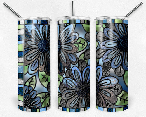Moms Blue Gray Flowers Stained Glass