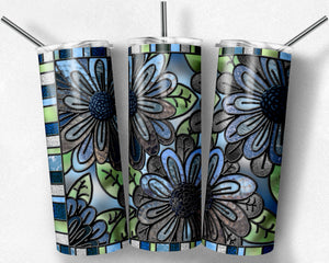 Moms Blue Gray Flowers Stained Glass