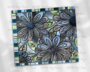 Moms Blue Gray Flowers Stained Glass