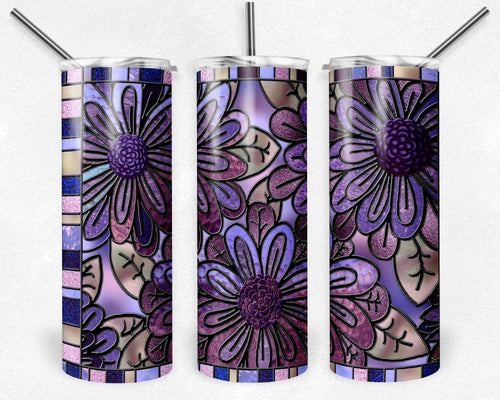 Moms Purple and Pink Flowers Stained Glass