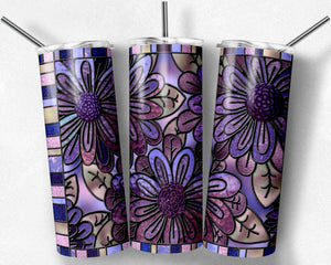 Moms Purple and Pink Flowers Stained Glass