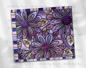 Moms Purple and Pink Flowers Stained Glass