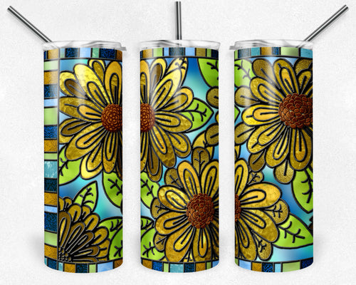 Moms Yellow and Orange Flowers Stained Glass