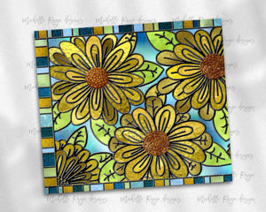 Moms Yellow and Orange Flowers Stained Glass