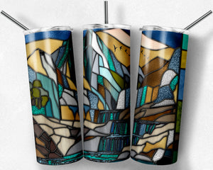 Mountain Waterfall Stained Glass