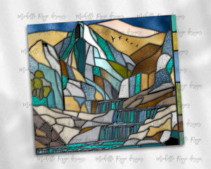 Mountain Waterfall Stained Glass