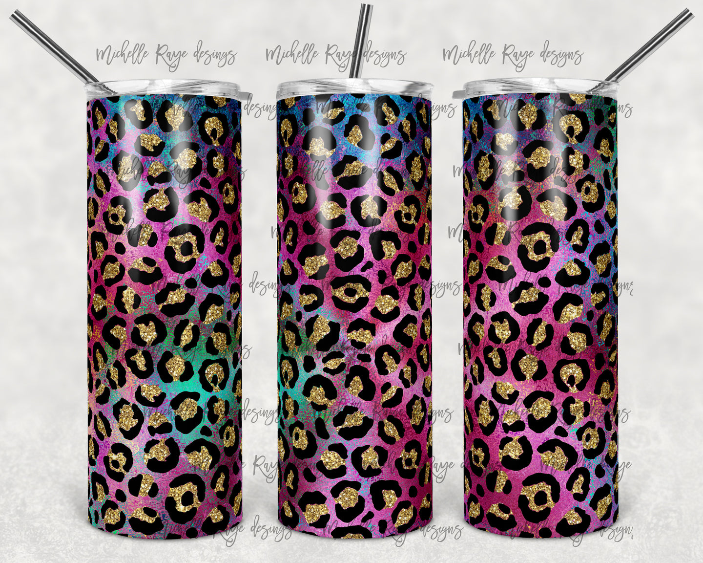 Multicolored Metallic Foil and Gold Glitter Leopard Print