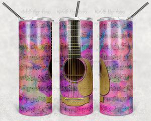 Pink Alcohol Ink Guitar and Music Notes