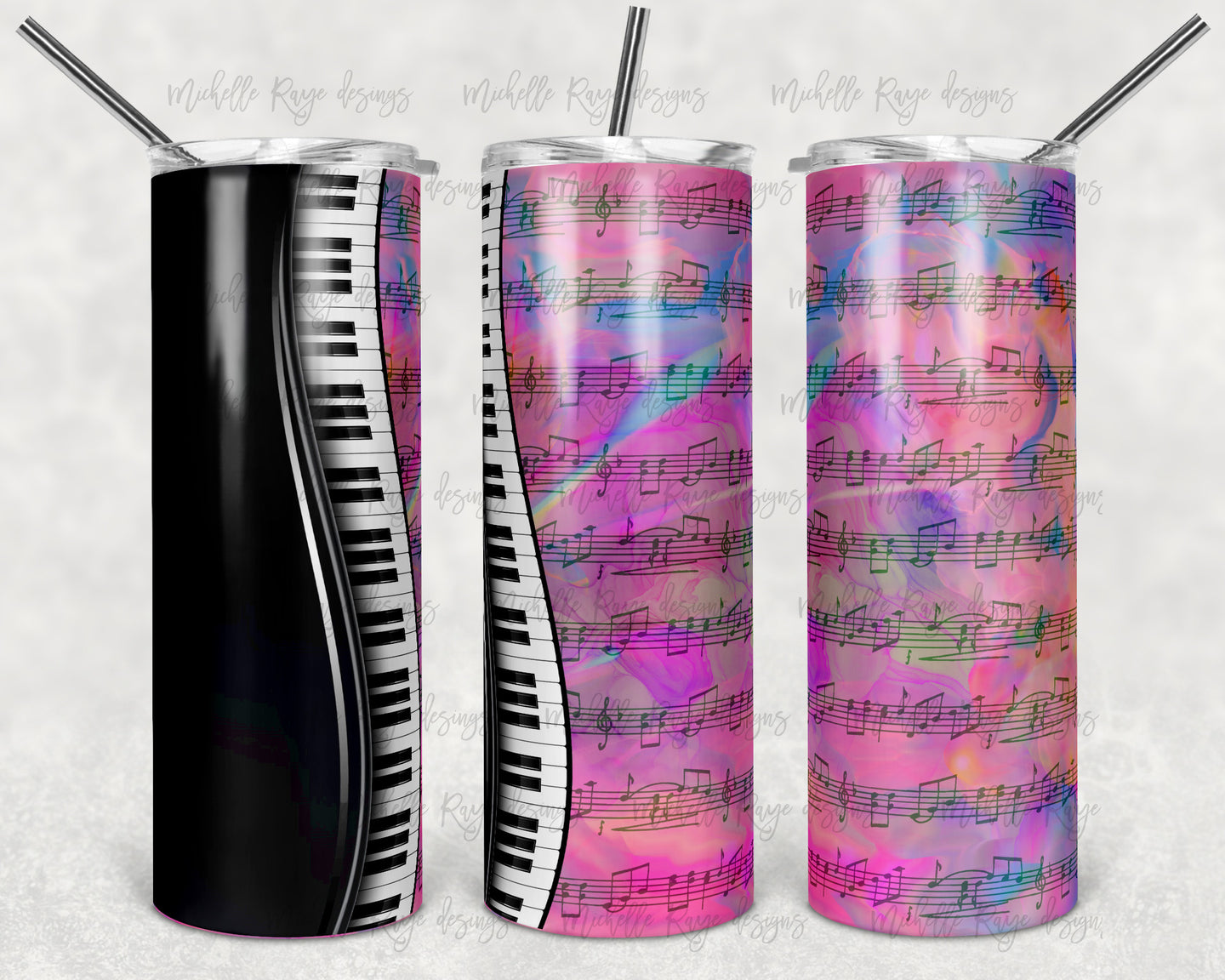 Pink Alcohol Ink Piano and Music Notes