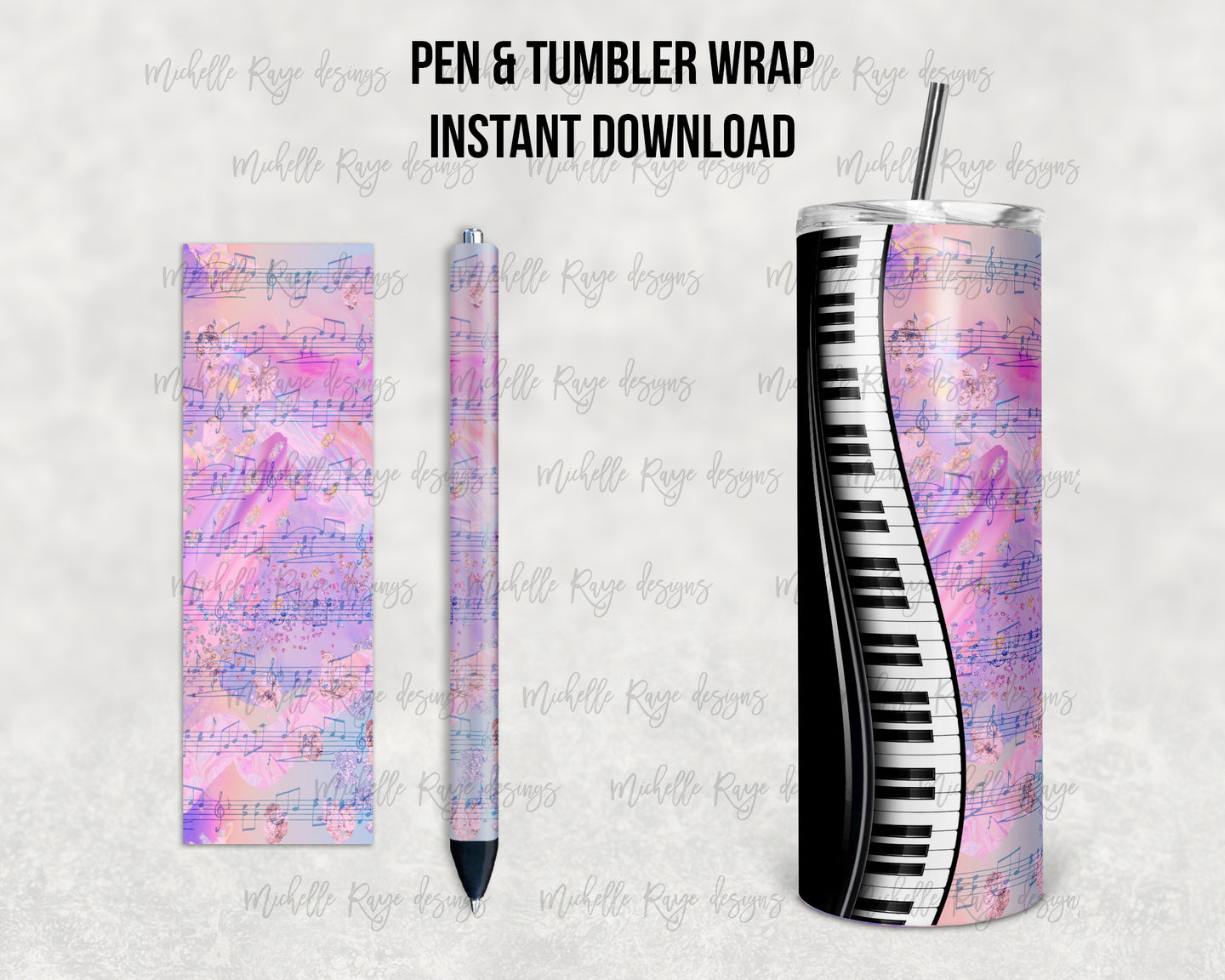 Pastel Alcohol Ink Piano and Music Notes Combo
