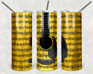 Yellow Wooden Guitar with Music Notes