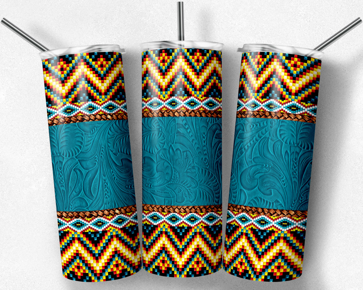 Blue Tooled Leather and Tribal Aztec Pattern – Michelle Raye Designs
