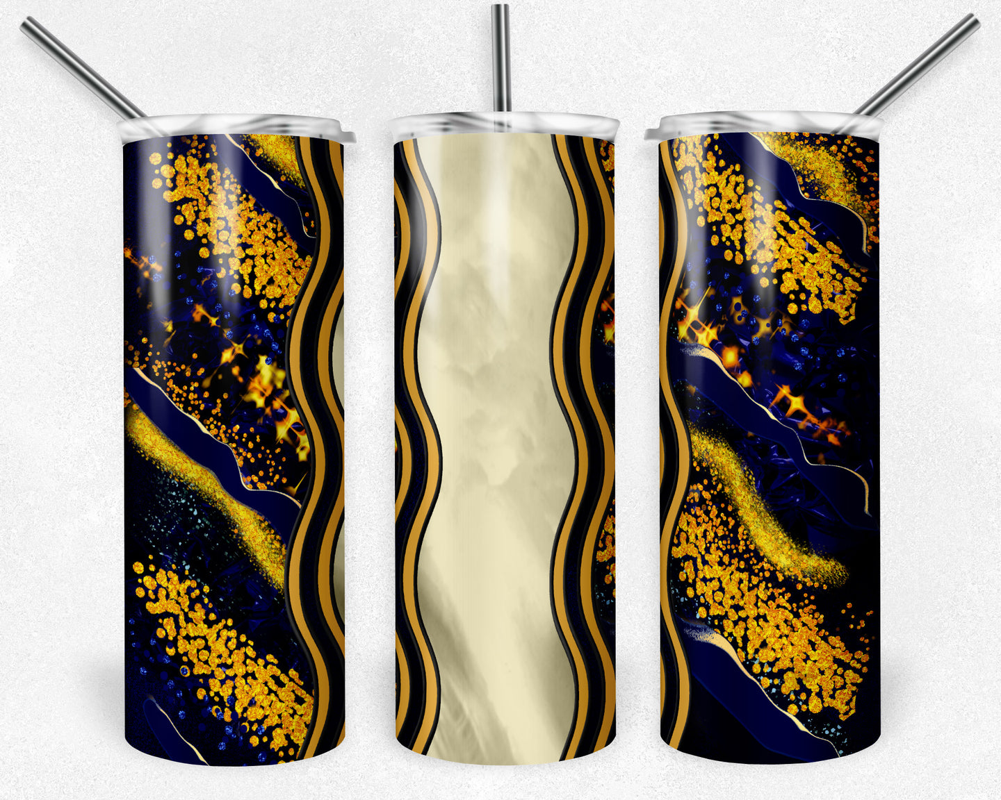 Navy Blue and Yellow Gold Milky Way with Stained Glass Border Blank
