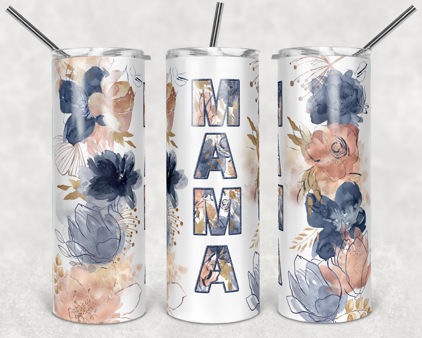 Navy Rose Gold Floral Mama