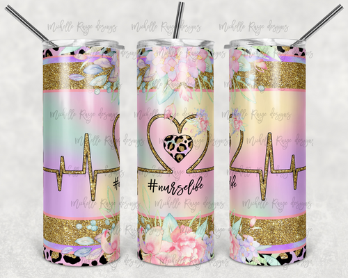 Nurse Life Pastel Floral Glitter Leopard Print