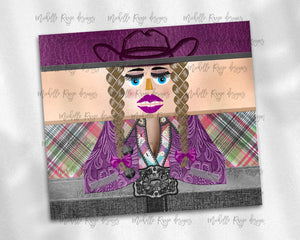 Cowgirl Nutcracker Brown Hair Plumb Plaid