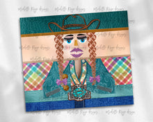 Load image into Gallery viewer, Cowgirl Nutcracker Red Hair Rainbow Plaid Teal Belt