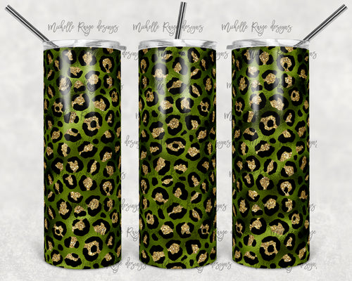 Olive Metallic Foil and Gold Glitter Leopard Print
