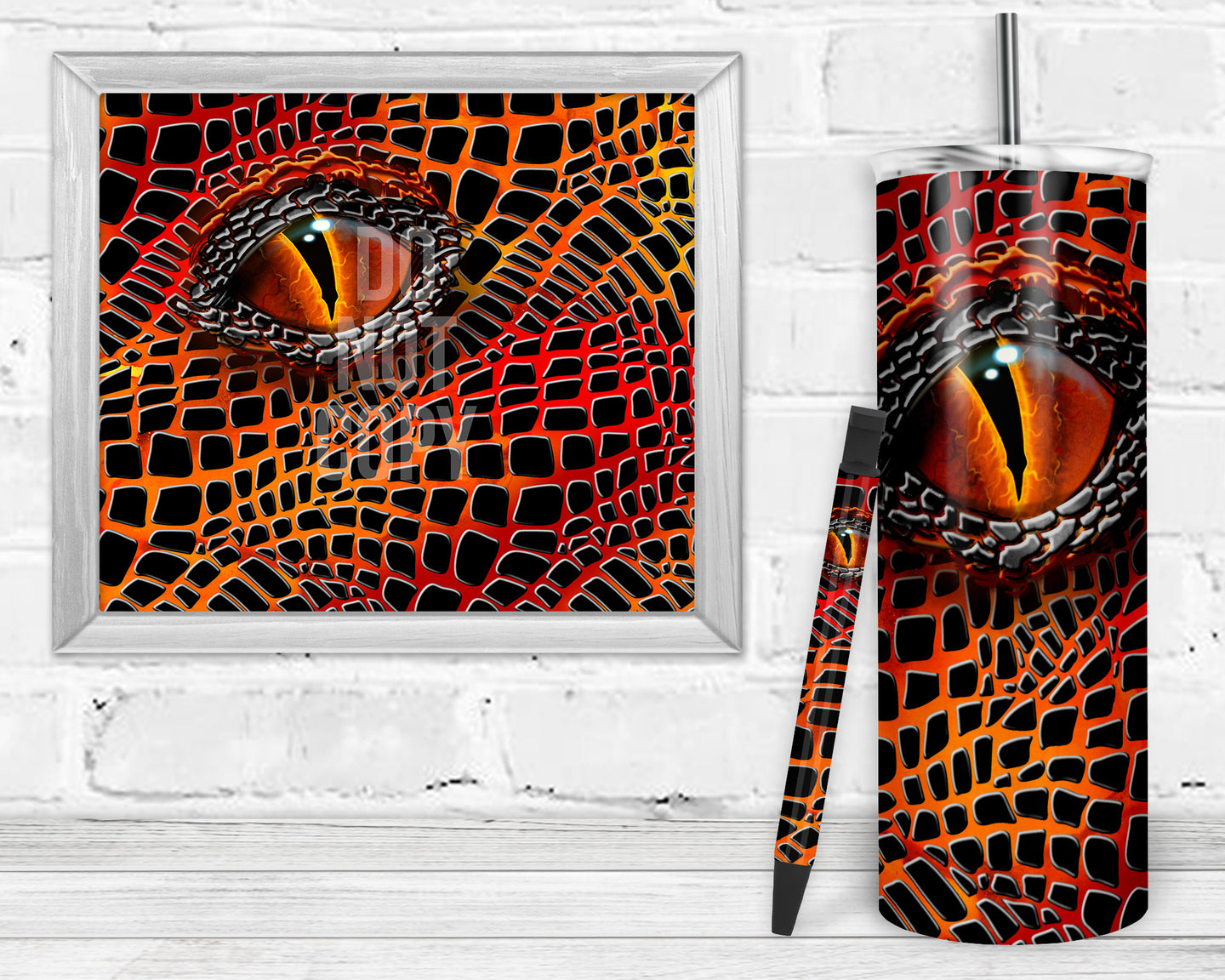 Orange and Black Dragon Epoxy and Waterslide Pen Wrap and Tumbler Combo