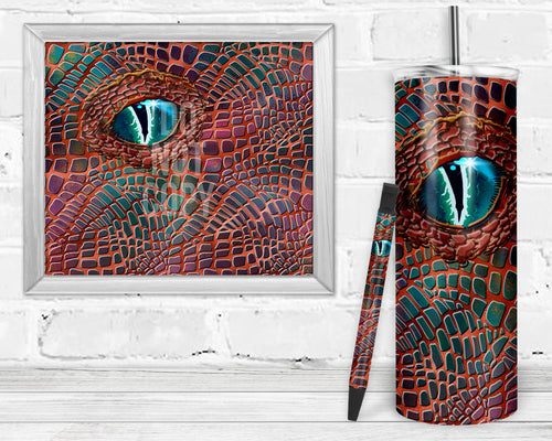Orange Blue Dragon Epoxy and Waterslide Pen Wrap and Tumbler Combo