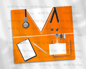 Orange Nurse Scrubs with Blank Badges