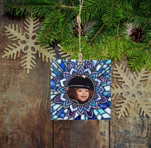 Snowflake Stained Glass Picture Frame Christmas Ornament