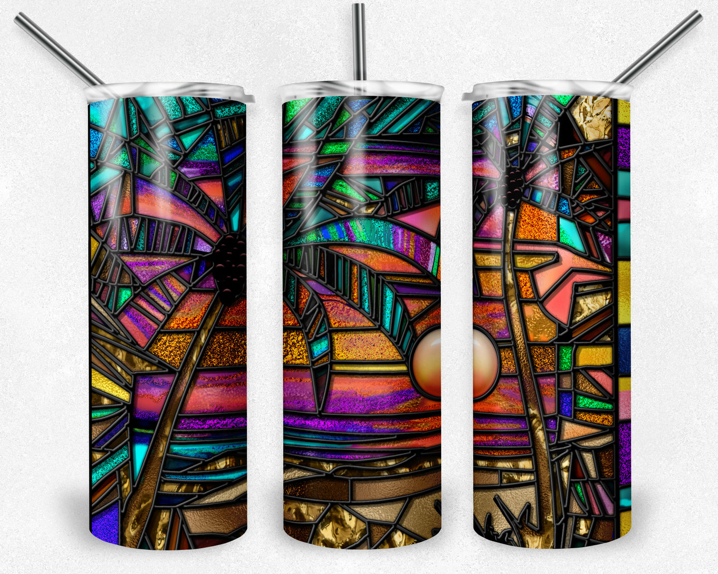 Palm Tree Sunset Stained Glass