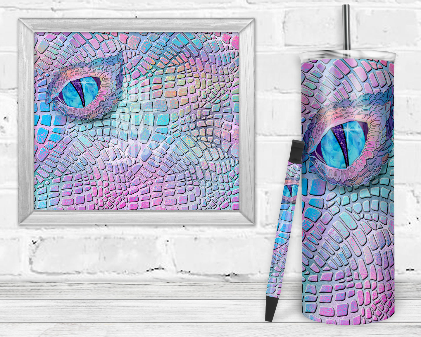 Pastel Dragon Epoxy and Waterslide Pen Wrap and Tumbler Combo