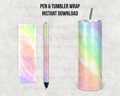 Pastel Rainbow Epoxy Pen Wrap and Tumbler Combo