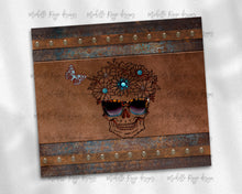 Load image into Gallery viewer, Patina Rust and Leather Skull with Sunglasses female