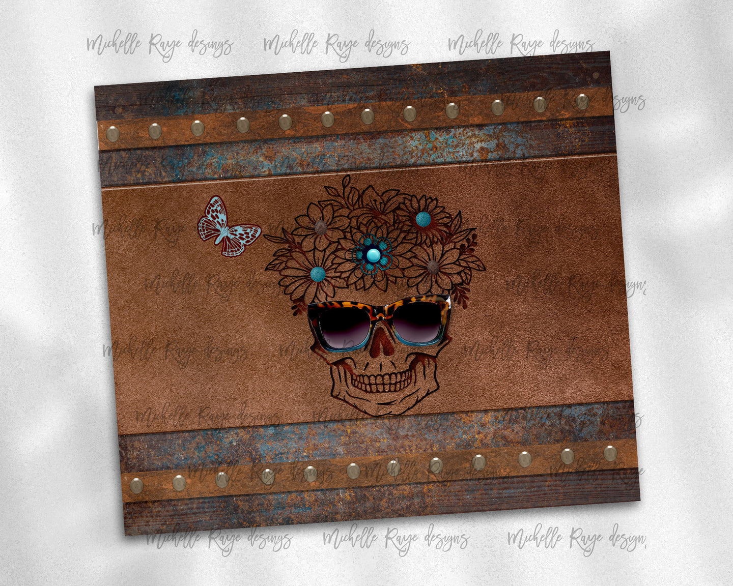 Patina Rust and Leather Skull with Sunglasses female