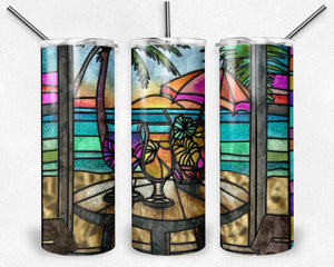 Beach Patio Cocktails Stained Glass