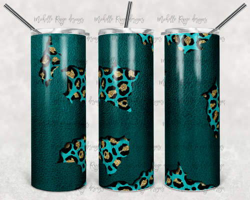 Teal Leopard Leather Peek A Boo