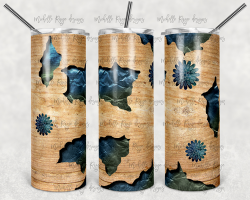 Wood Blue Flowers Peek A Boo