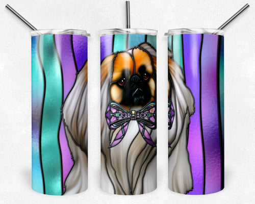 Long Haired Pekinese Dog Stained Glass