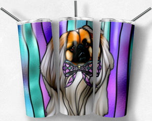 Long Haired Pekinese Dog Stained Glass