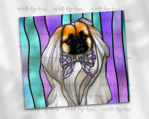 Long Haired Pekinese Dog Stained Glass