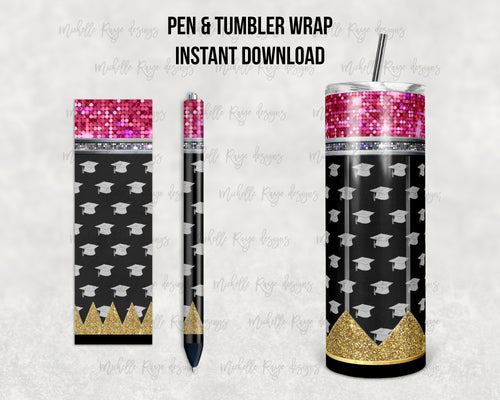 Glitter Pencil Graduation Cap in Black Epoxy Pen Wraps and Tumbler Combo