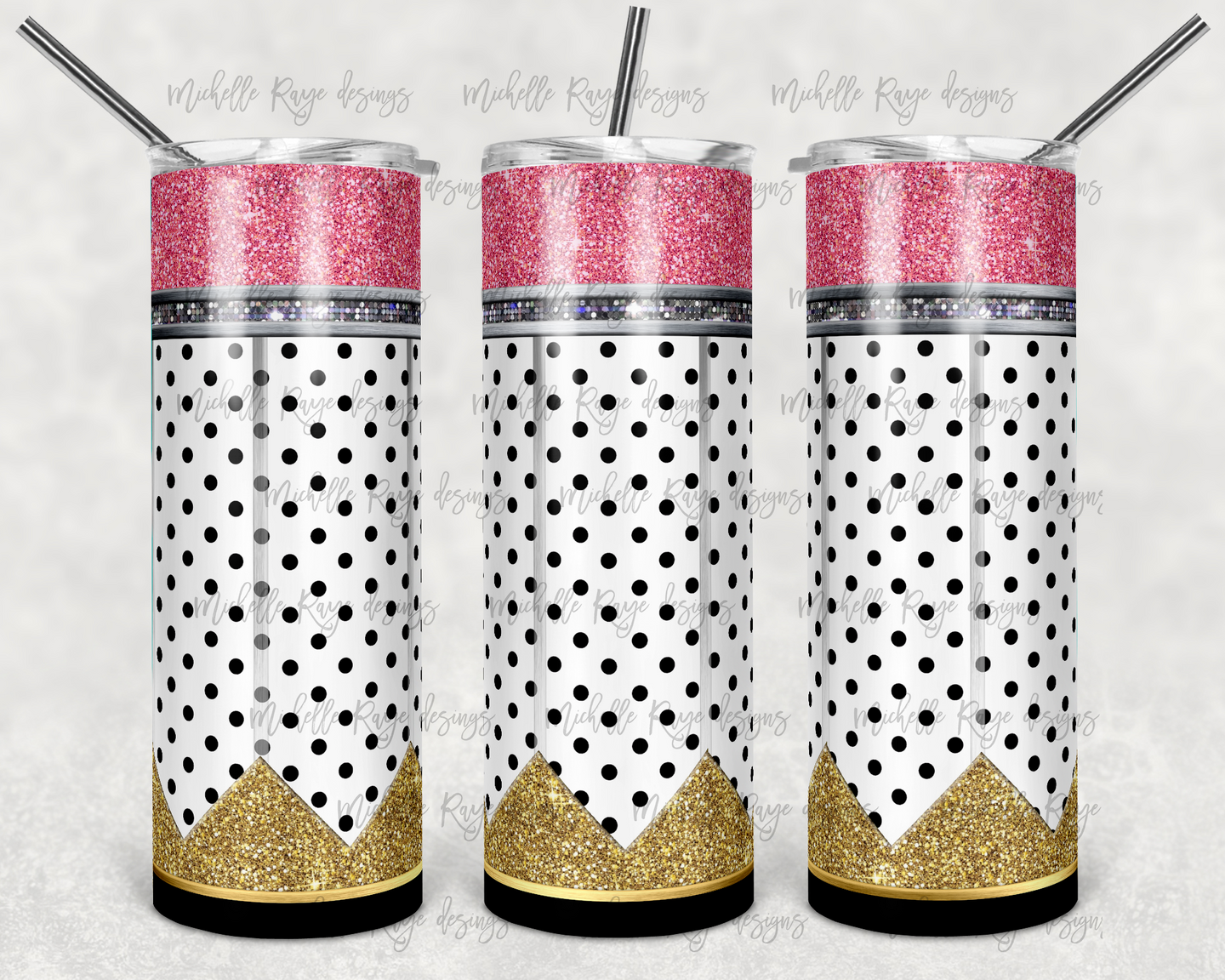 Pencil White Pink Polka Dots