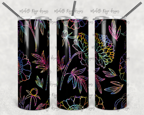 Black and Rainbow Peonies Outline